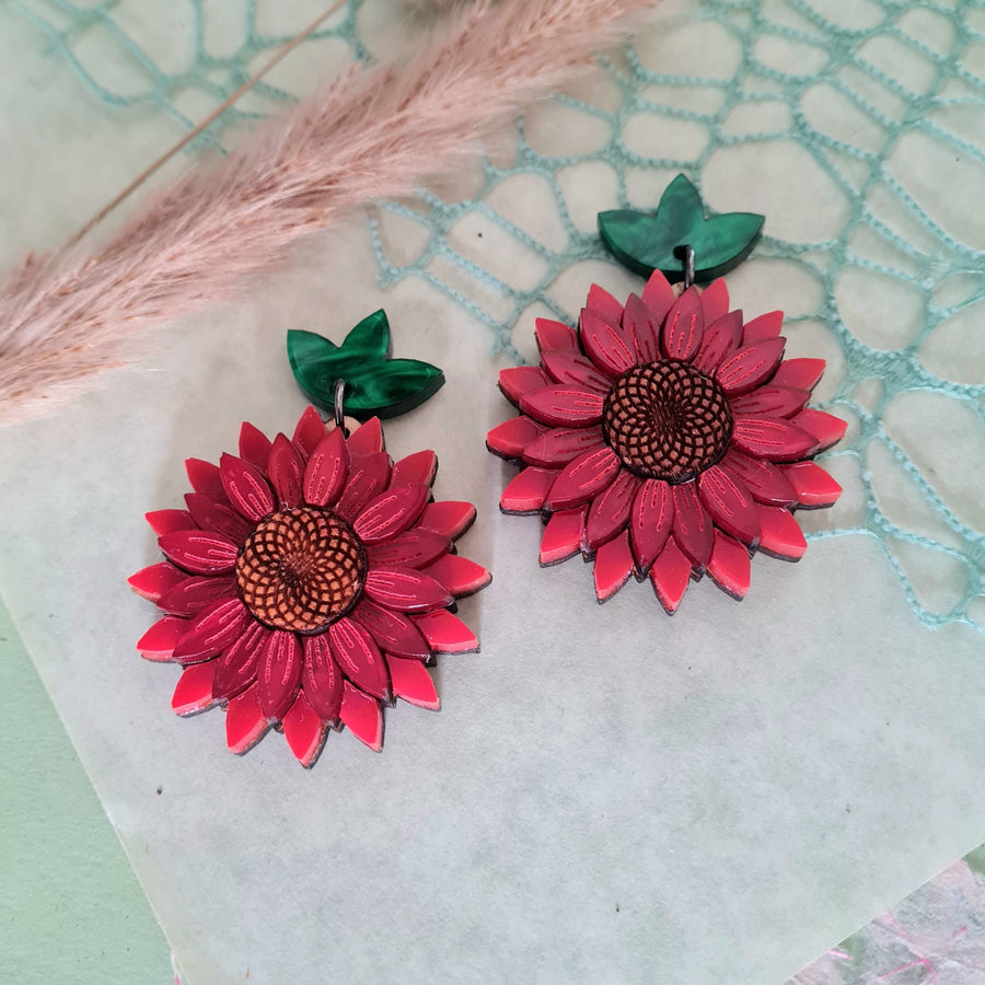 Cherryloco : Red Sunflower Earrings [PRE-ORDER]