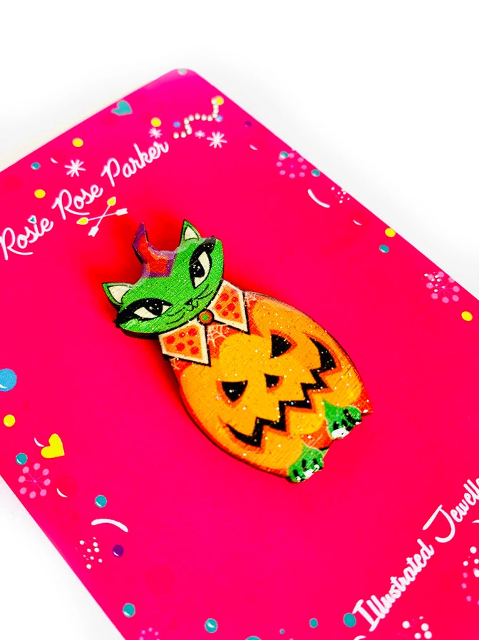 Rosie Rose Parker :  Halloween : Retro Cat Pumpkin Pin [PRE-ORDER]