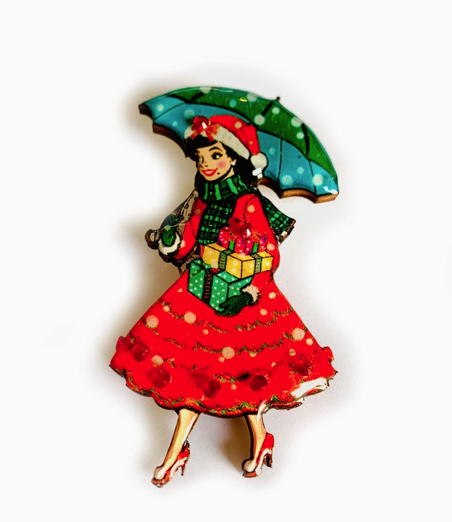 Rosie Rose Parker : Retro Christmas Lady Brooch