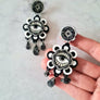 Cherryloco : Retro floral monochrome statement earrings