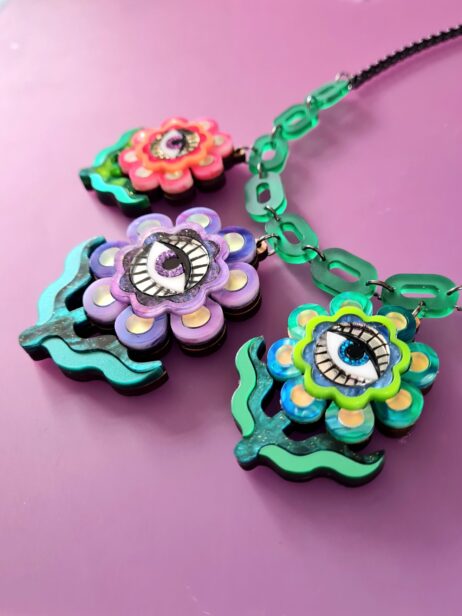 Cherryloco : Retro hippy boho flower charm trio statement necklace