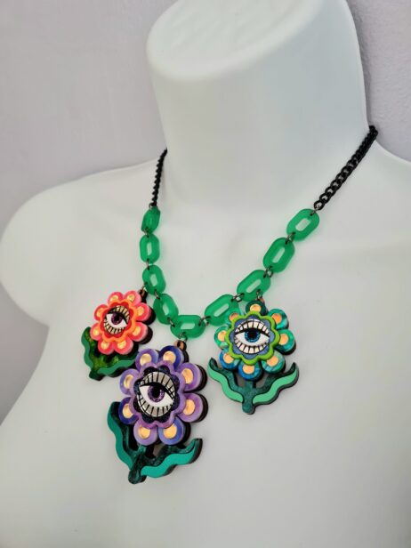 Cherryloco : Retro hippy boho flower charm trio statement necklace