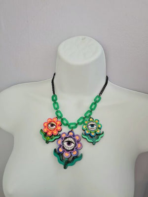 Cherryloco : Retro hippy boho flower charm trio statement necklace