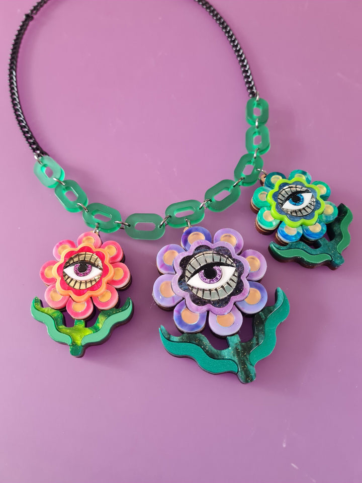 Cherryloco : Retro hippy boho flower charm trio statement necklace