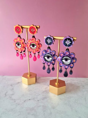 Cherryloco : Retro inspired flower dangle boho earrings