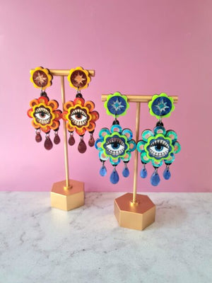 Cherryloco : Retro inspired flower dangle boho earrings