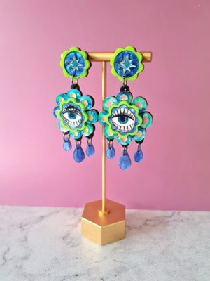 Cherryloco : Retro inspired flower dangle boho earrings