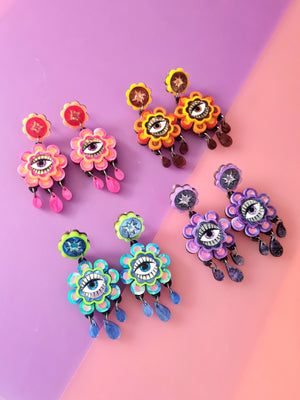 Cherryloco : Retro inspired flower dangle boho earrings