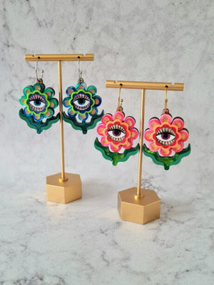 Cherryloco : Retro stylised flower hoop earrings