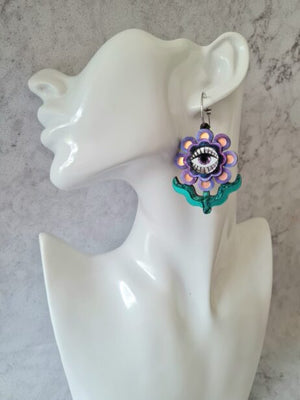 Cherryloco : Retro stylised flower hoop earrings