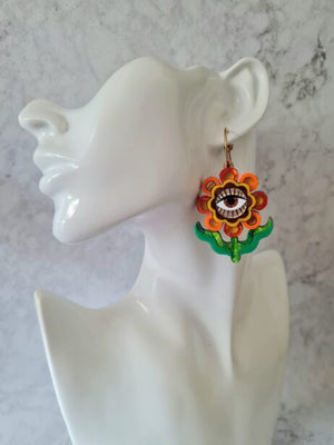 Cherryloco : Retro stylised flower hoop earrings