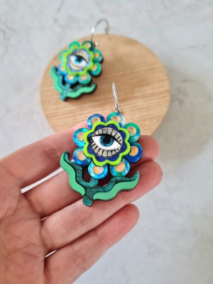 Cherryloco : Retro stylised flower hoop earrings