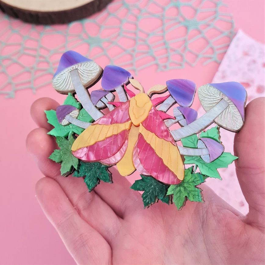 Cherryloco : Rosy Maple Moth Statement Brooch or Necklace