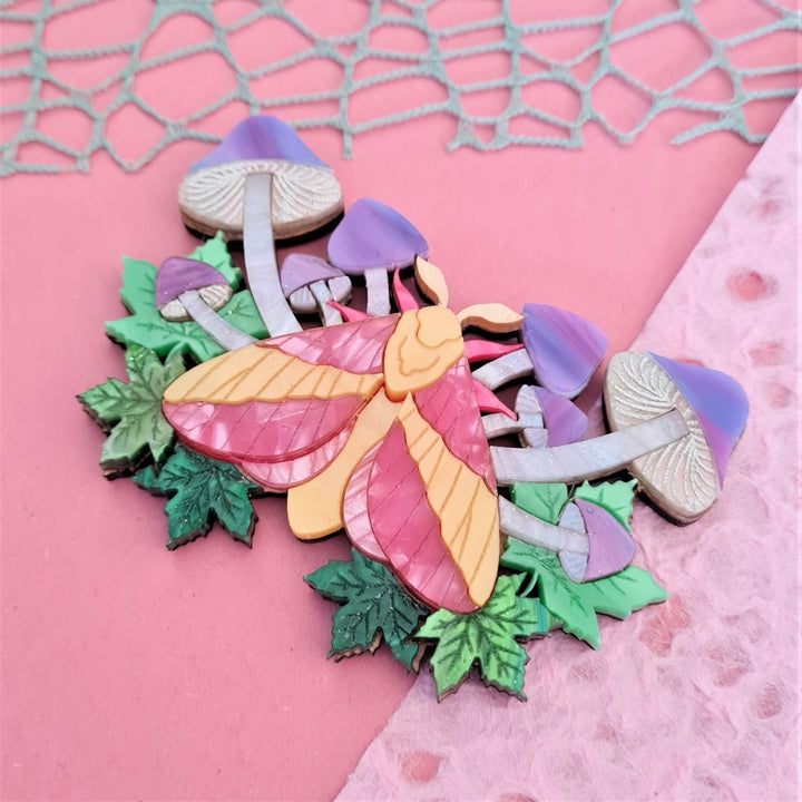 Cherryloco : Rosy Maple Moth Statement Brooch or Necklace