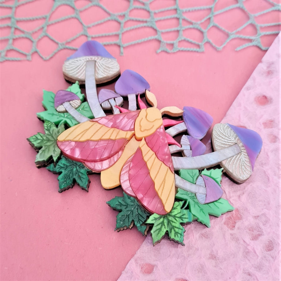 Cherryloco : Rosy Maple Moth Statement Brooch or Necklace