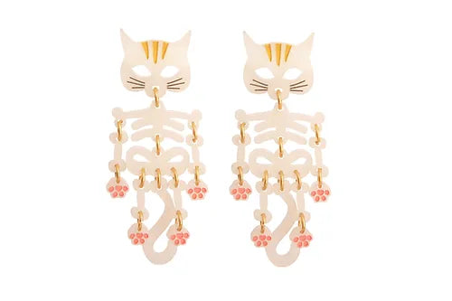 LaliBlue :  Creepy Party :  Skeleton cat earrings [PRE-ORDER]