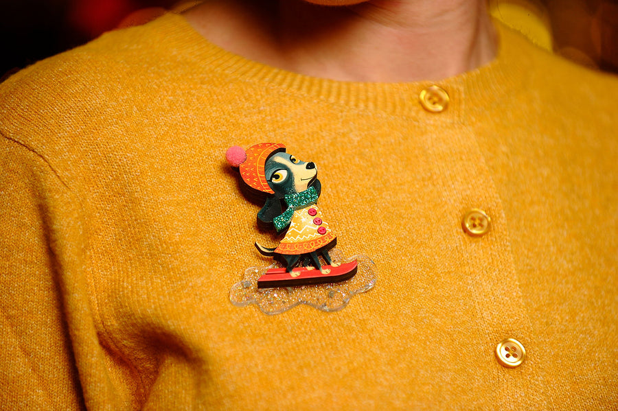 LaliBlue : Christmas : Skiing dog brooch