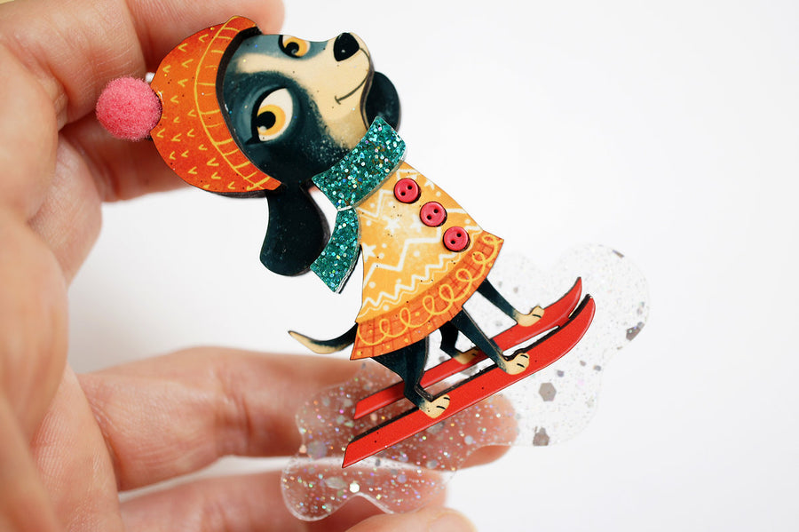 LaliBlue : Christmas : Skiing dog brooch