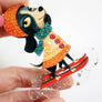 LaliBlue : Christmas : Skiing dog brooch