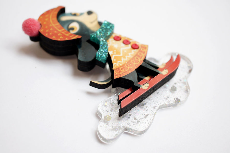LaliBlue : Christmas : Skiing dog brooch
