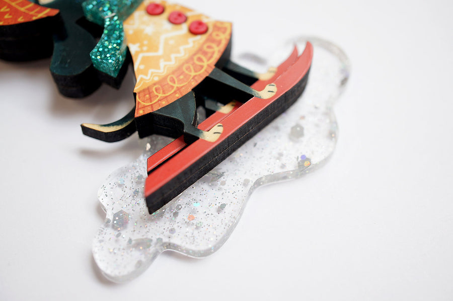 LaliBlue : Christmas : Skiing dog brooch