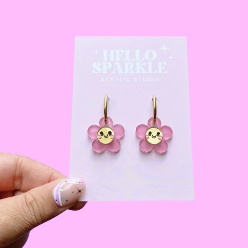 Hello Sparkle : Smiley Flower Dangles- PINK