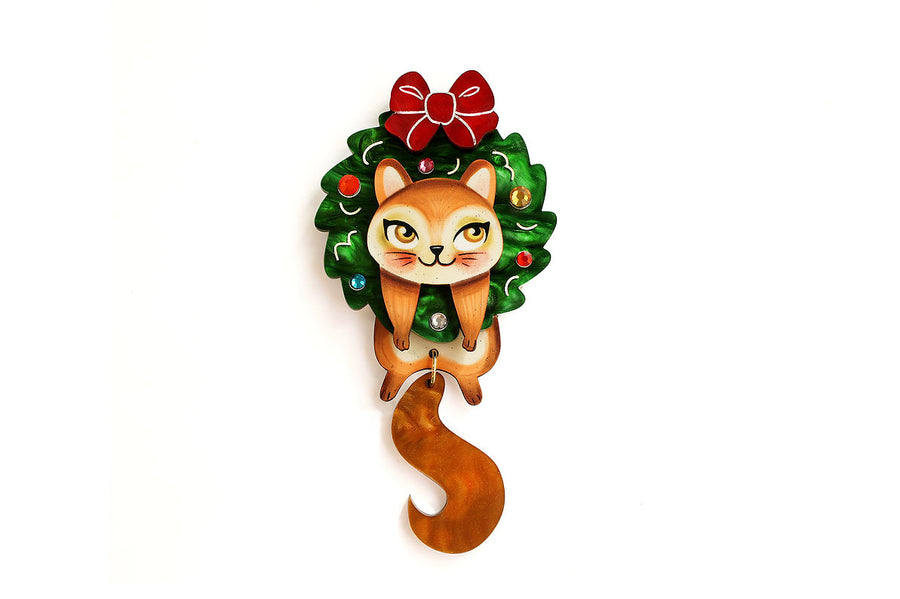 Laliblue : Christmas : Squirrel in a Christmas wreath Brooch