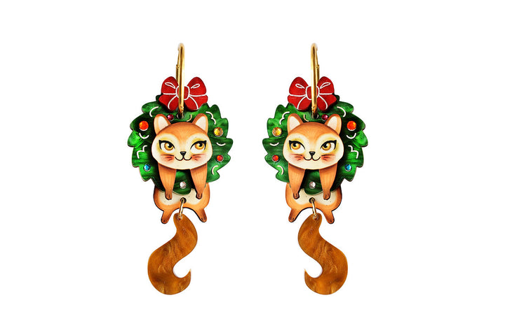 Laliblue : Christmas : Squirrel in a Christmas wreath earrings