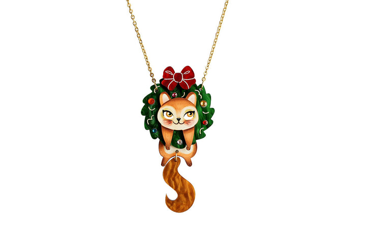 Laliblue : Christmas : Squirrel in a Christmas wreath necklace