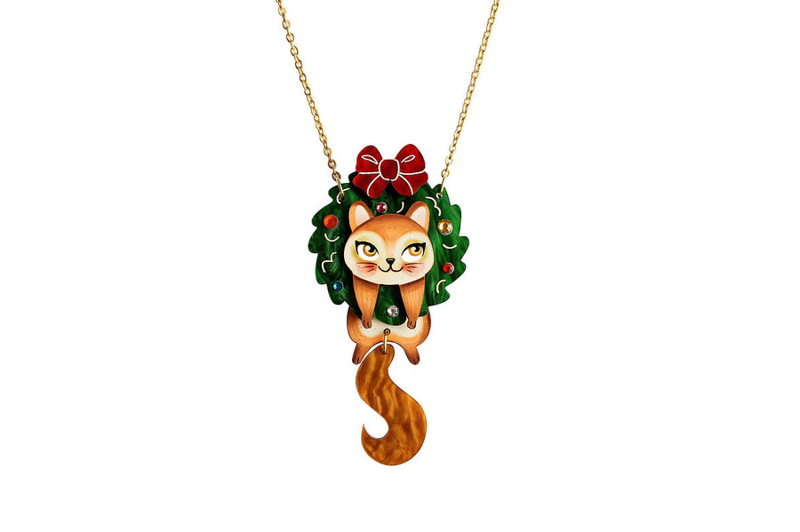 Laliblue : Christmas : Squirrel in a Christmas wreath necklace