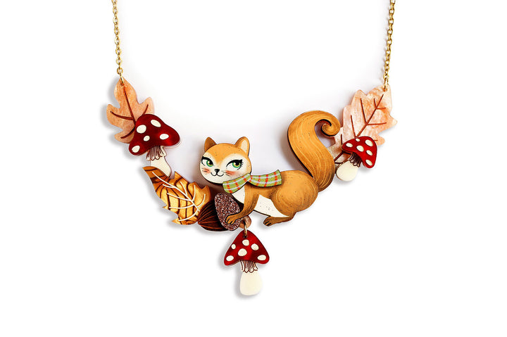 Laliblue : Christmas : Squirrel with mushrooms necklace
