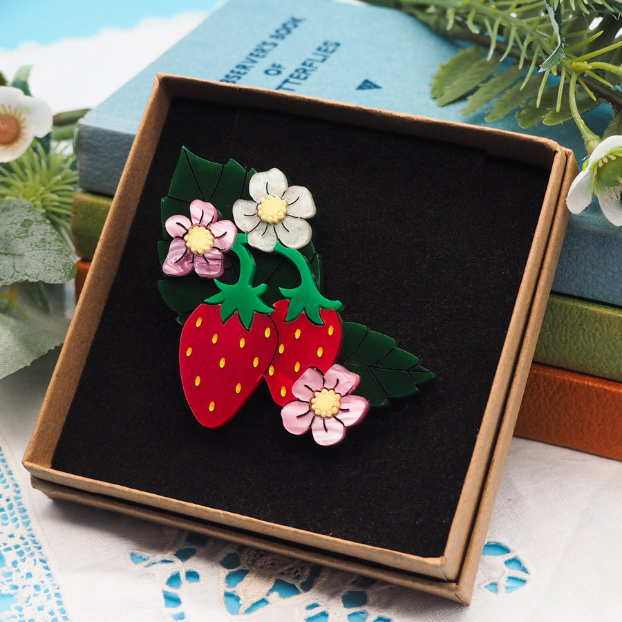 Dolly Dimple Design : Strawberry Plant Acrylic Brooch