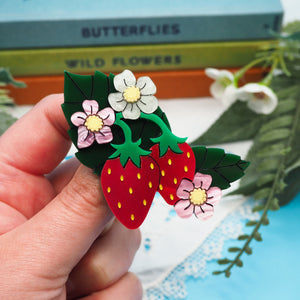 Dolly Dimple Design : Strawberry Plant Acrylic Brooch