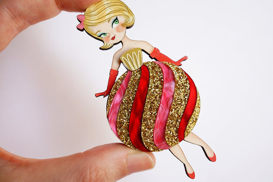 LaliBlue : Christmas : Striped Christmas Lady Ornament Brooch