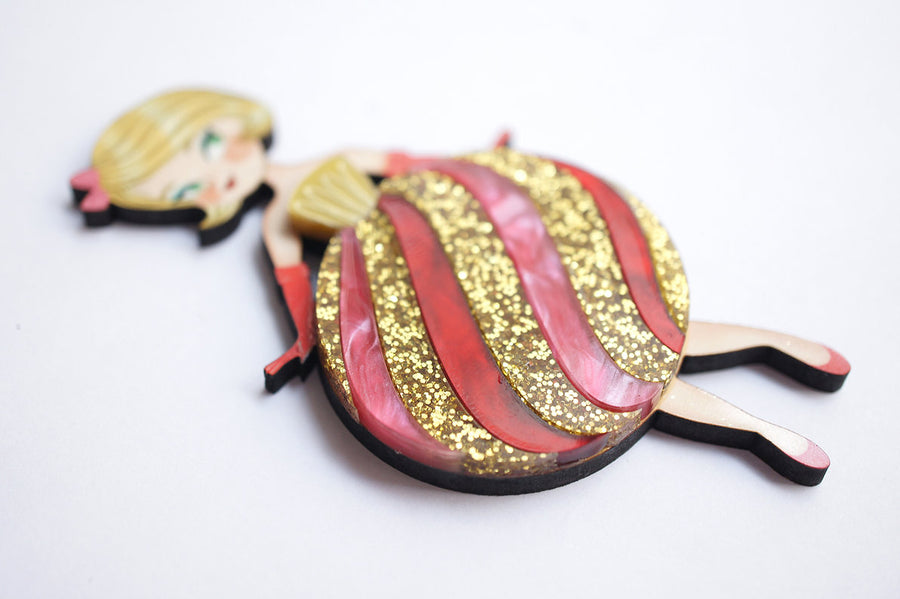 LaliBlue : Christmas : Striped Christmas Lady Ornament Brooch