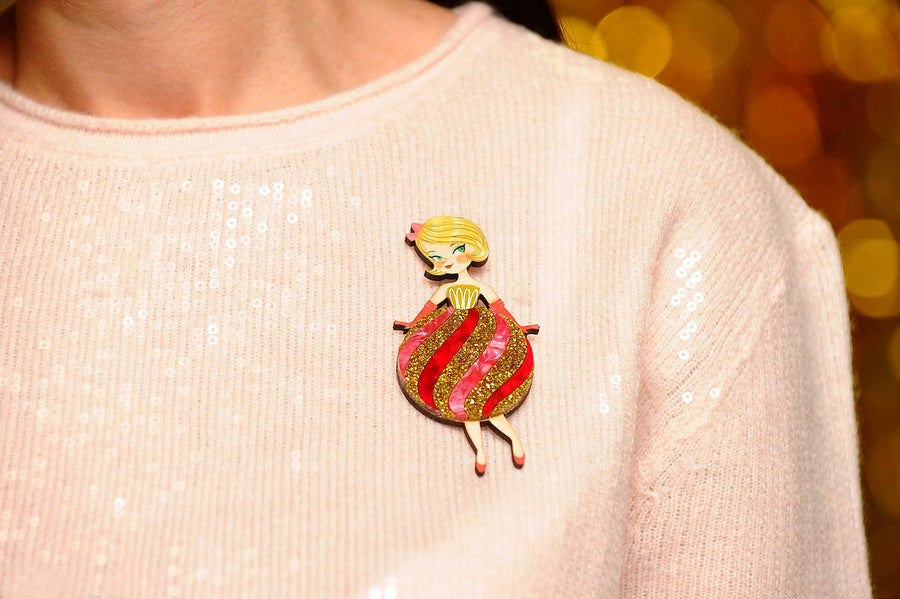 LaliBlue : Christmas : Striped Christmas Lady Ornament Brooch