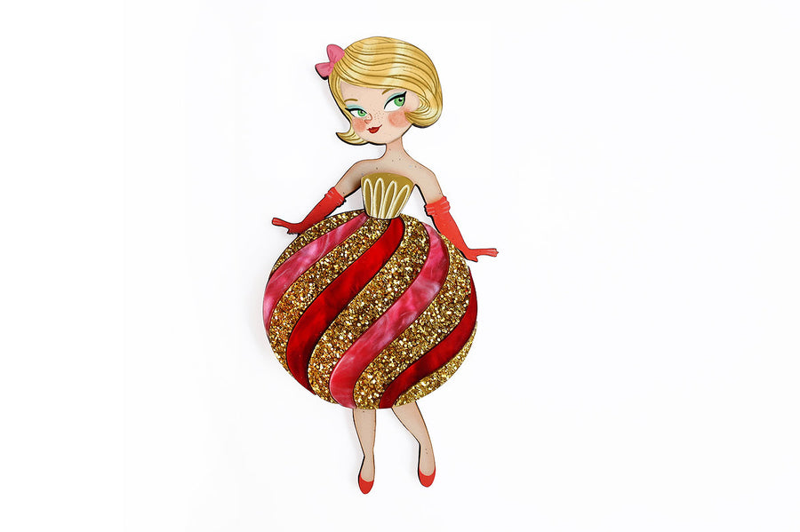 LaliBlue : Christmas : Striped Christmas Lady Ornament Brooch