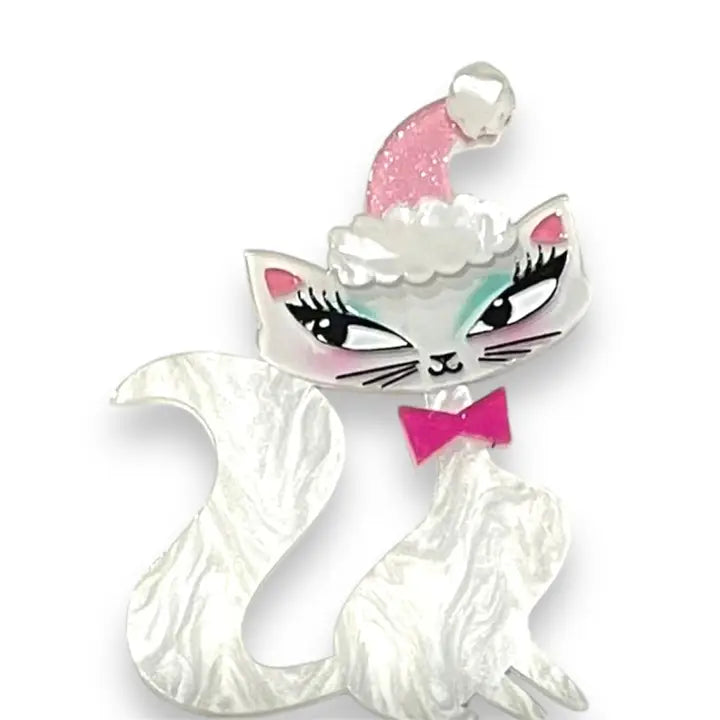 Lipstick & Chrome : Swanky Pinkmas Kitty Brooch By Miss Fluff [PRE-ORDER]