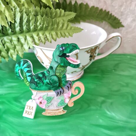 Cherryloco : T Rex Dinosaur Teacup Brooch or Necklace