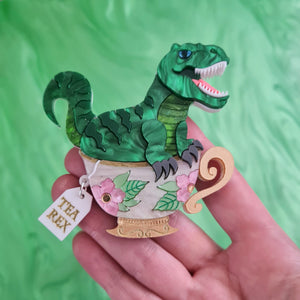 Cherryloco : T Rex Dinosaur Teacup Brooch or Necklace [PRE-ORDER]