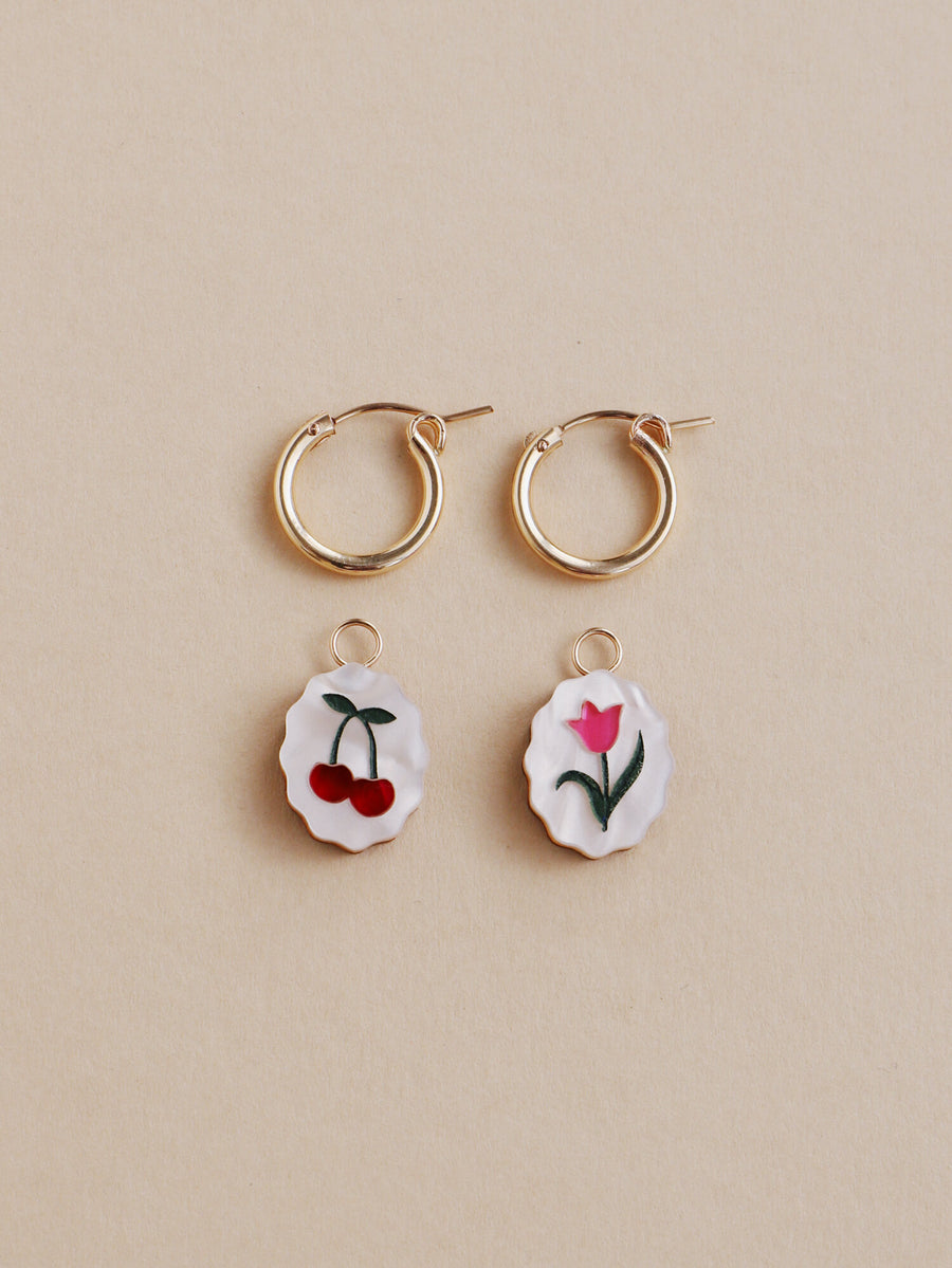 Wolf & Moon : Tulip & Cherry Charm Hoops