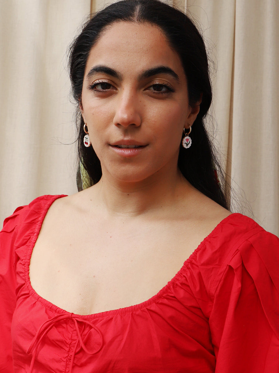 Wolf & Moon : Tulip & Cherry Charm Hoops