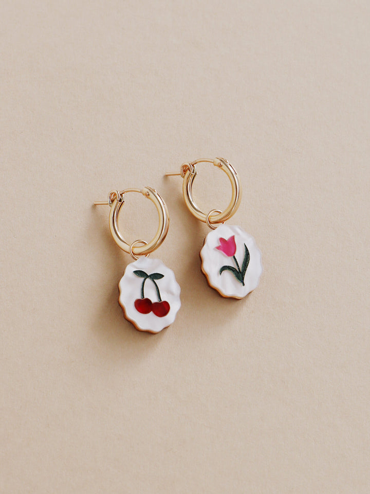 Wolf & Moon : Tulip & Cherry Charm Hoops