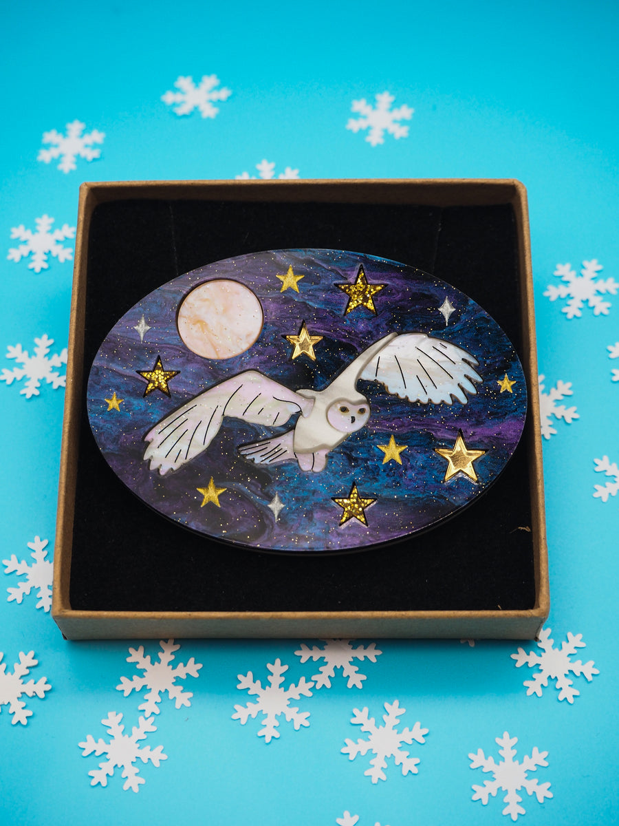 Dolly Dimple Design : Snowy Owl Acrylic Brooch