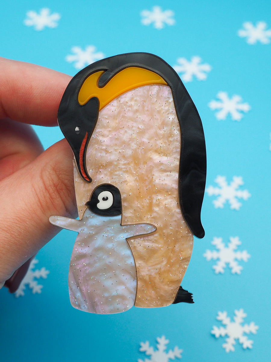 Dolly Dimple Design : Emperor Penguin & Chick Acrylic Brooch