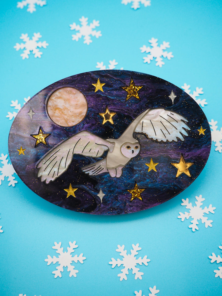 Dolly Dimple Design : Snowy Owl Acrylic Brooch