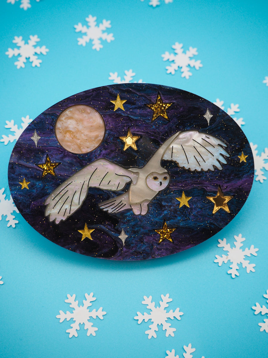 Dolly Dimple Design : Snowy Owl Acrylic Brooch