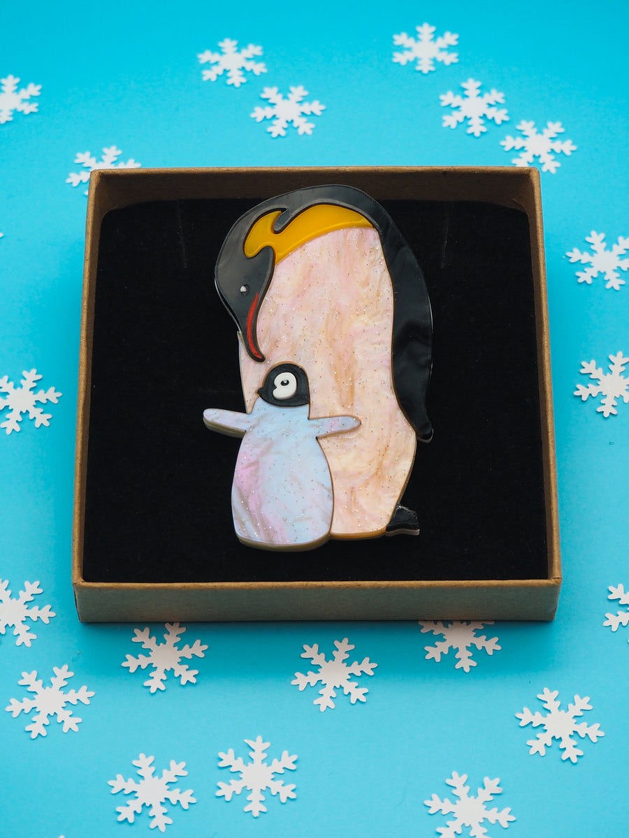 Dolly Dimple Design : Emperor Penguin & Chick Acrylic Brooch