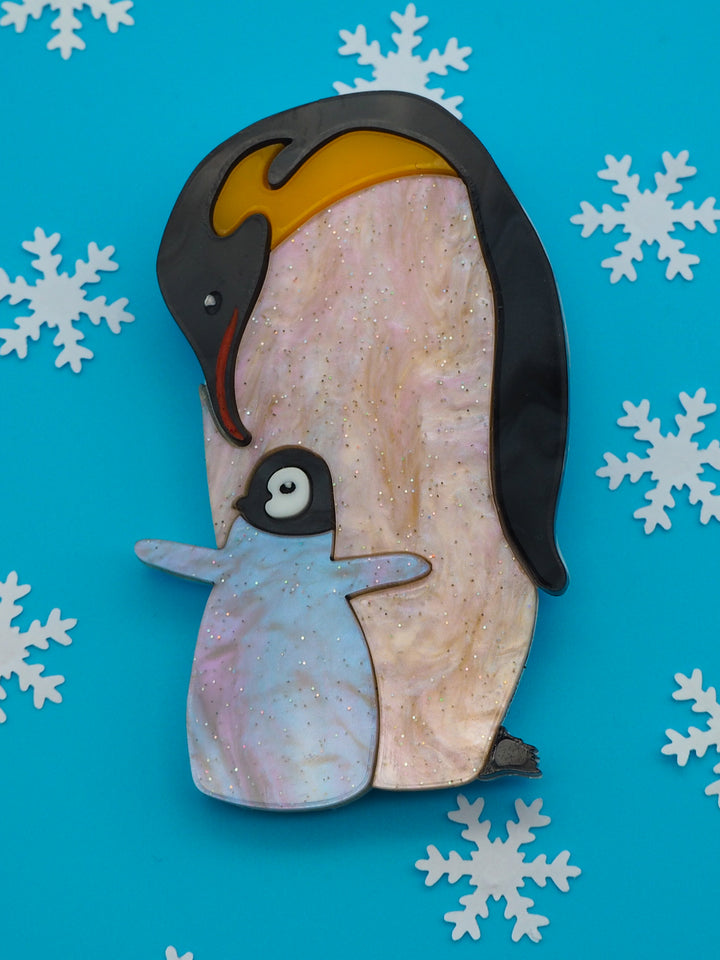 Dolly Dimple Design : Emperor Penguin & Chick Acrylic Brooch