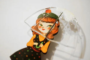 LaliBlue :  Christmas : Woman with Umbrella Brooch [PRE-ORDER]